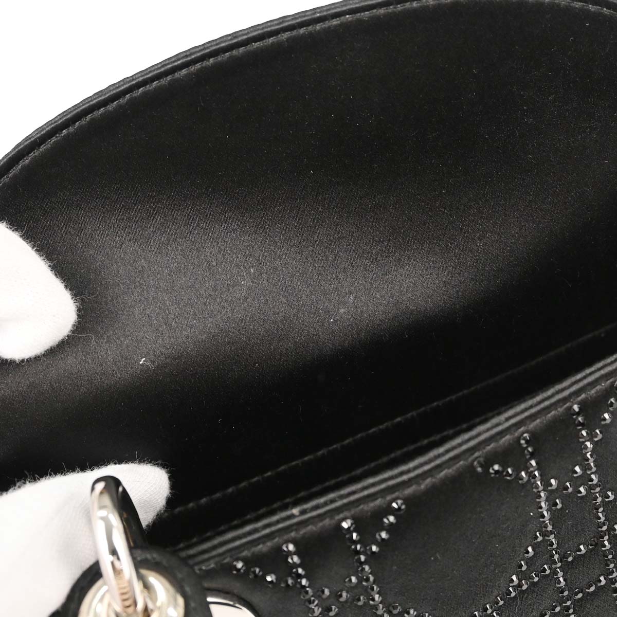 Christian Dior Black Satin Small Lady Dior Cannage 2way Shoulder Handbag