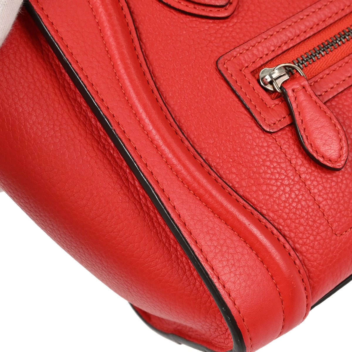 Celine Red Leather Nano Luggage Shoulder Tote Bag