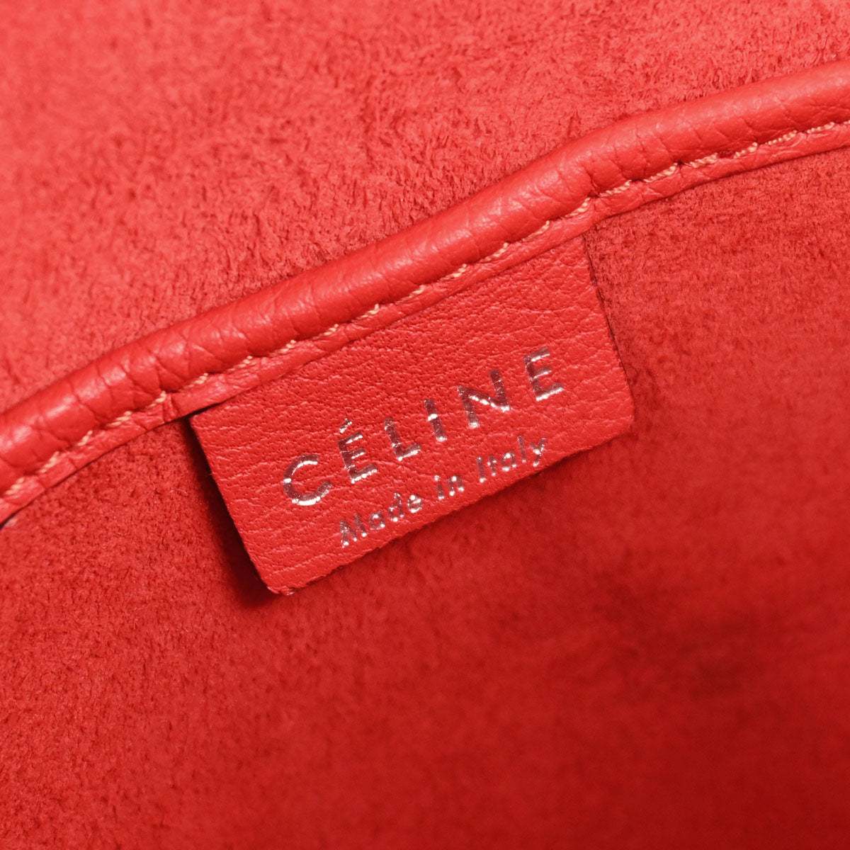Celine Red Leather Nano Luggage Shoulder Tote Bag