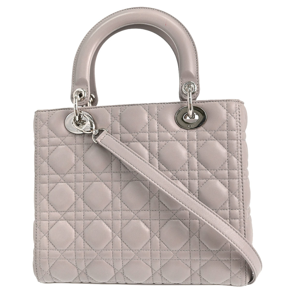 Christian Dior 2013 Gray Lambskin Lady Dior Cannage 2way Shoulder Handbag