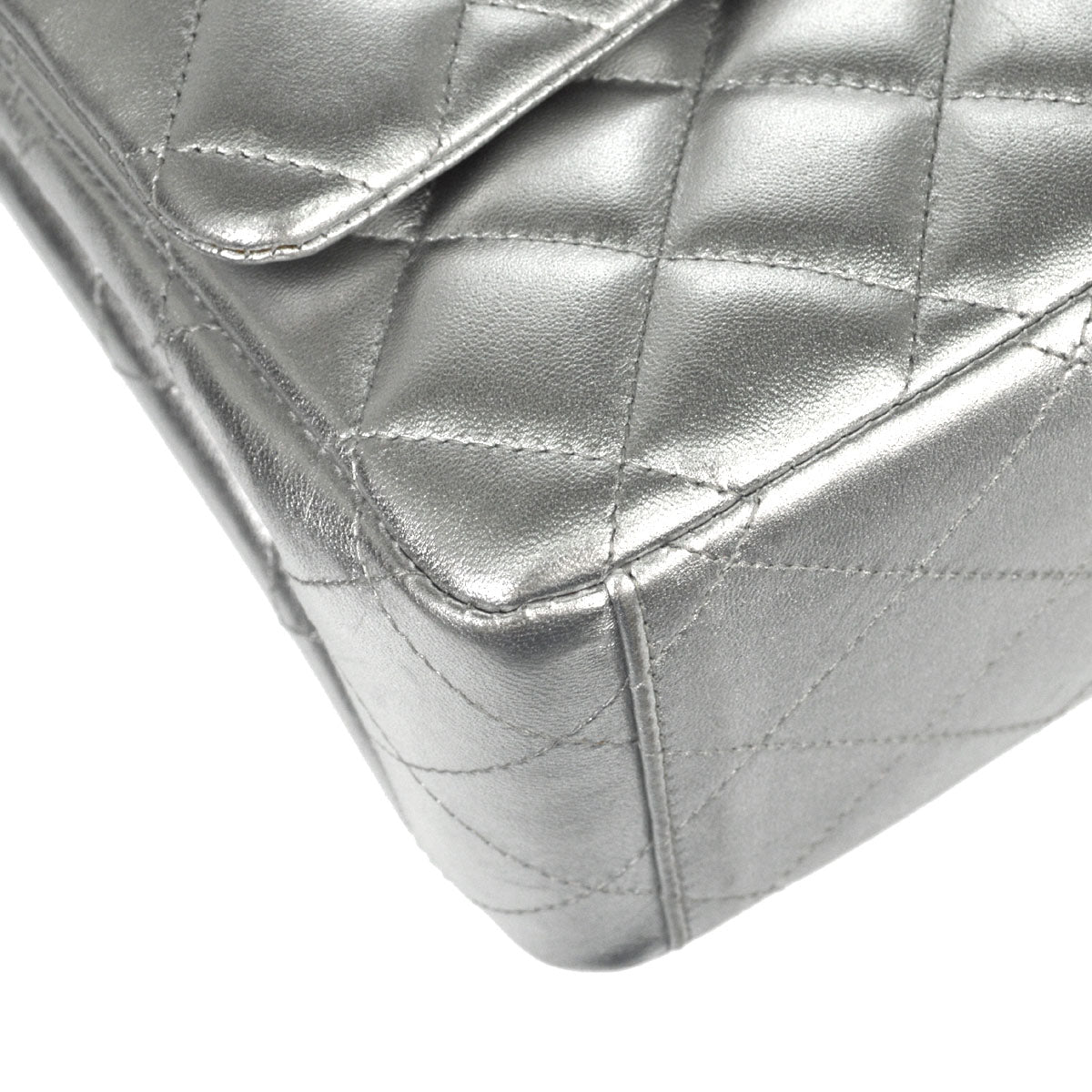 Chanel 2011 Metallic Silver Lambskin Maxi Classic Flap Shoulder Bag