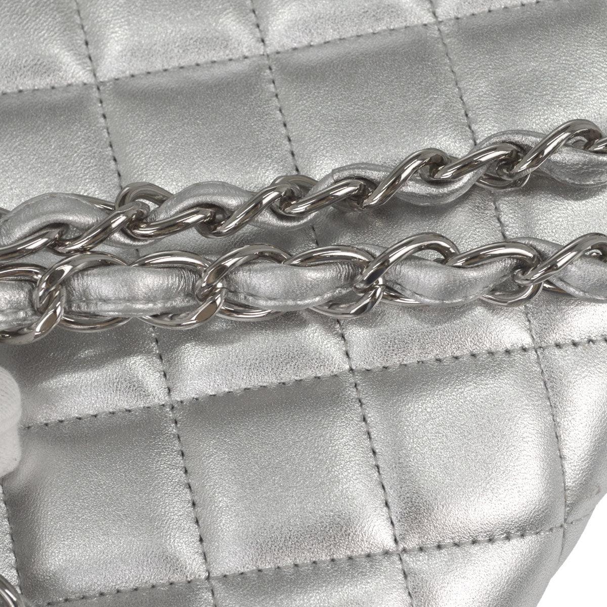 Chanel 2011 Metallic Silver Lambskin Maxi Classic Flap Shoulder Bag