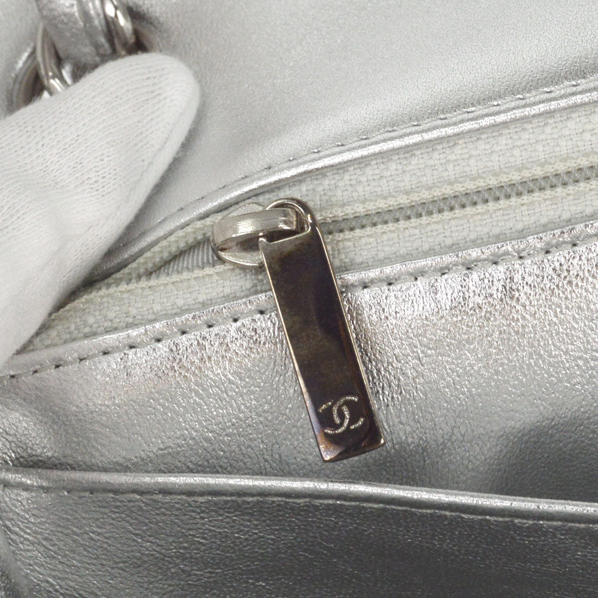 Chanel 2011 Metallic Silver Lambskin Maxi Classic Flap Shoulder Bag