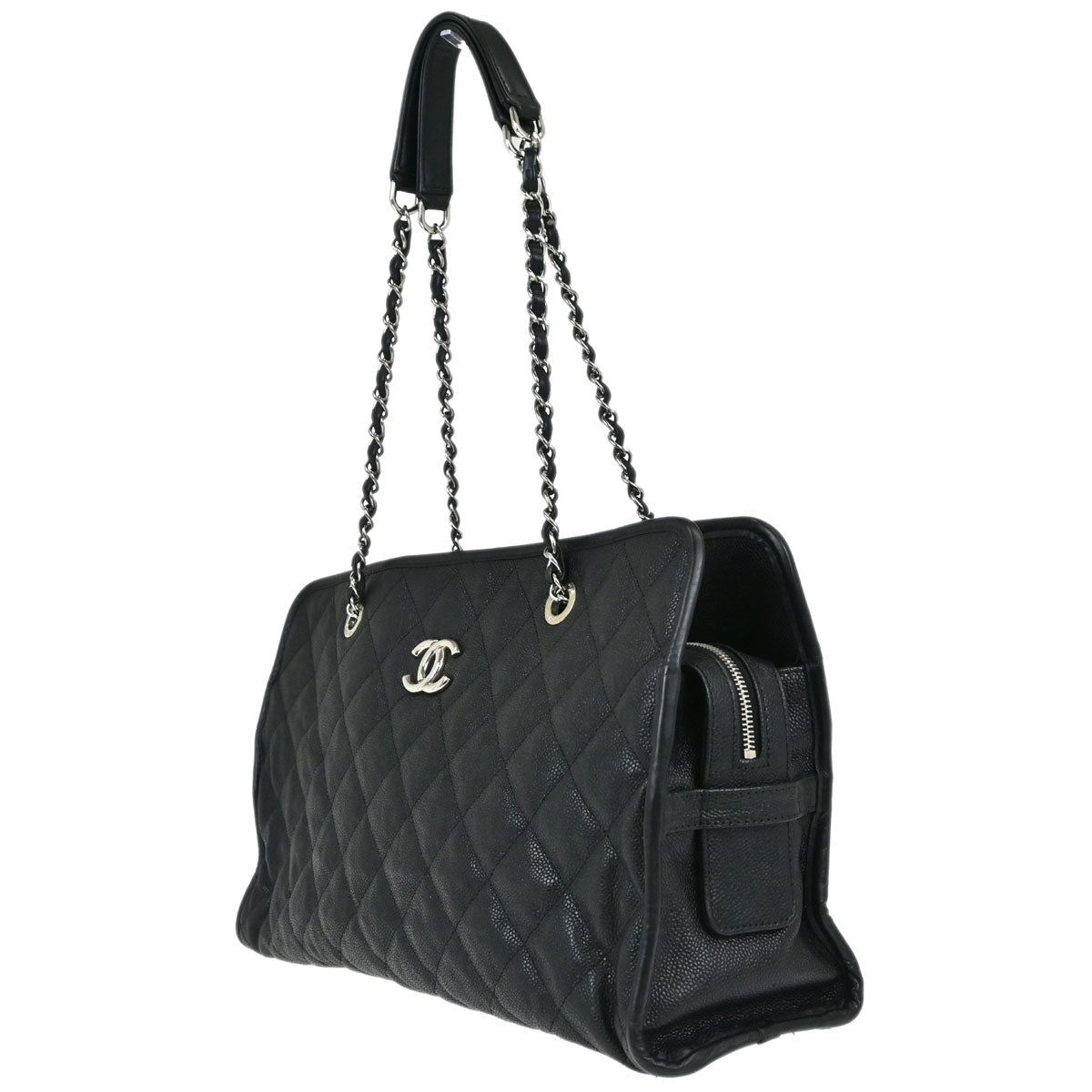 Chanel Black Caviar Skin French Riviera Tote Chain Handbag