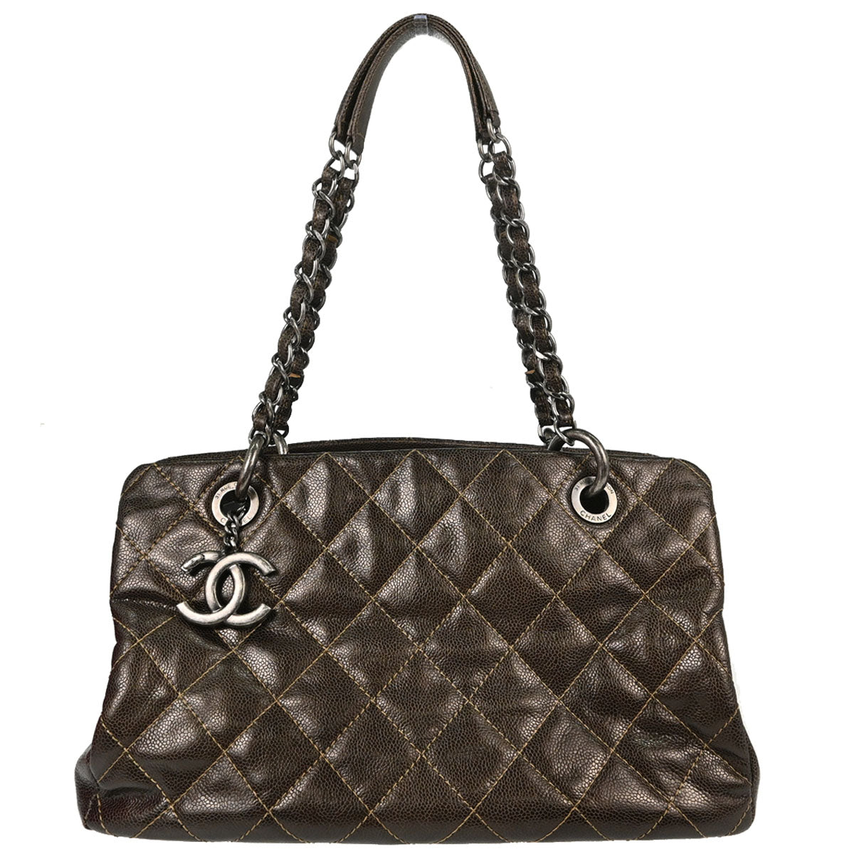Chanel Brown Caviar Skin Tote Chain Handbag