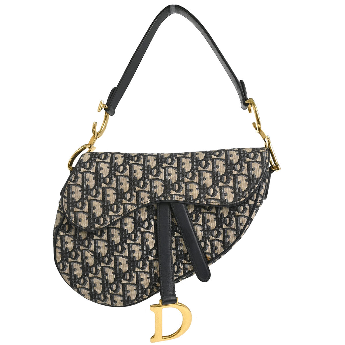 Christian Dior Navy Beige Trotter Oblique Saddle Handbag