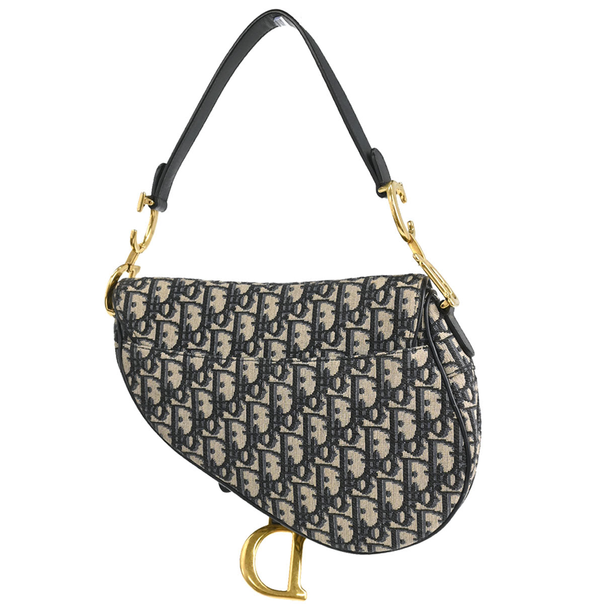 Christian Dior Navy Beige Trotter Oblique Saddle Handbag