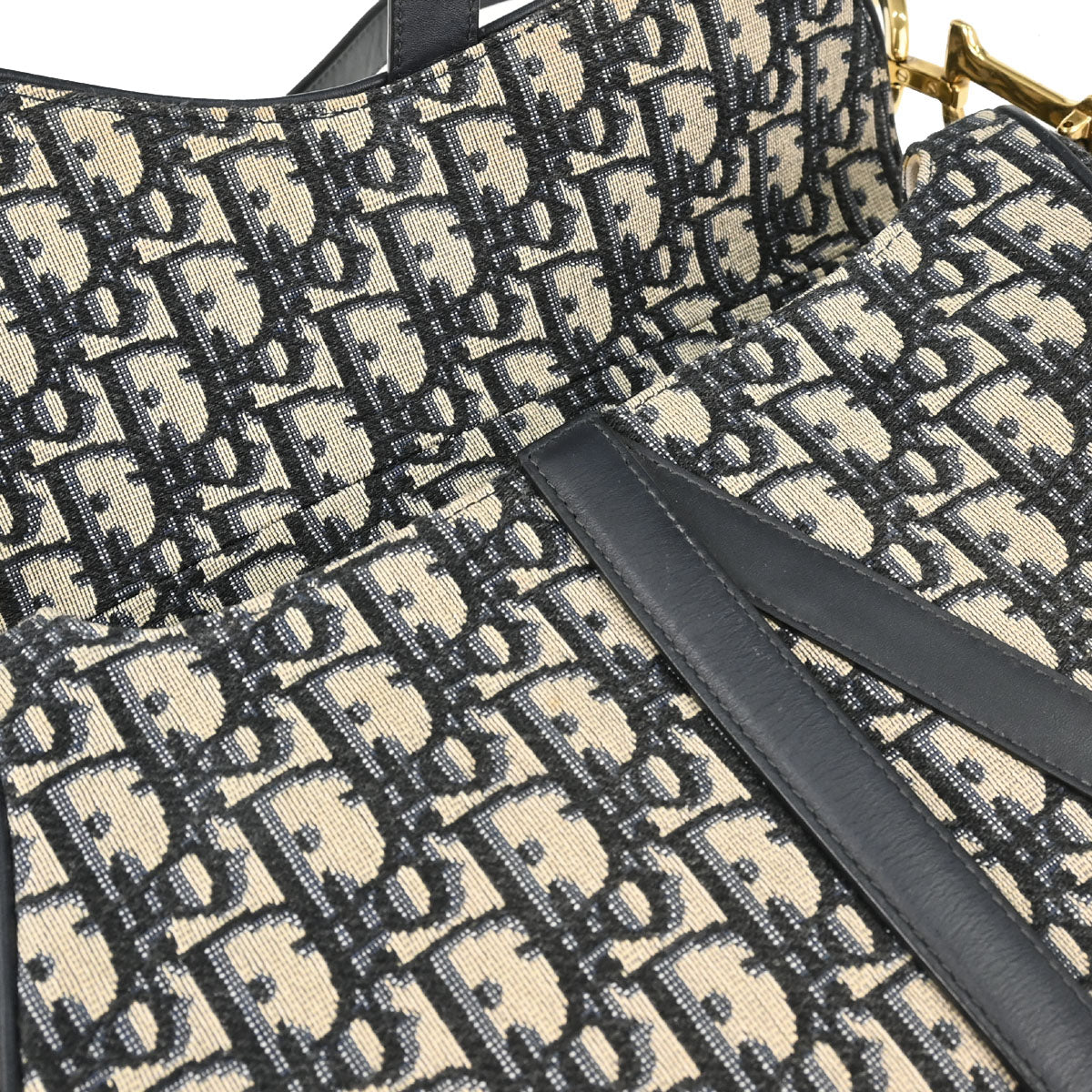 Christian Dior Navy Beige Trotter Oblique Saddle Handbag