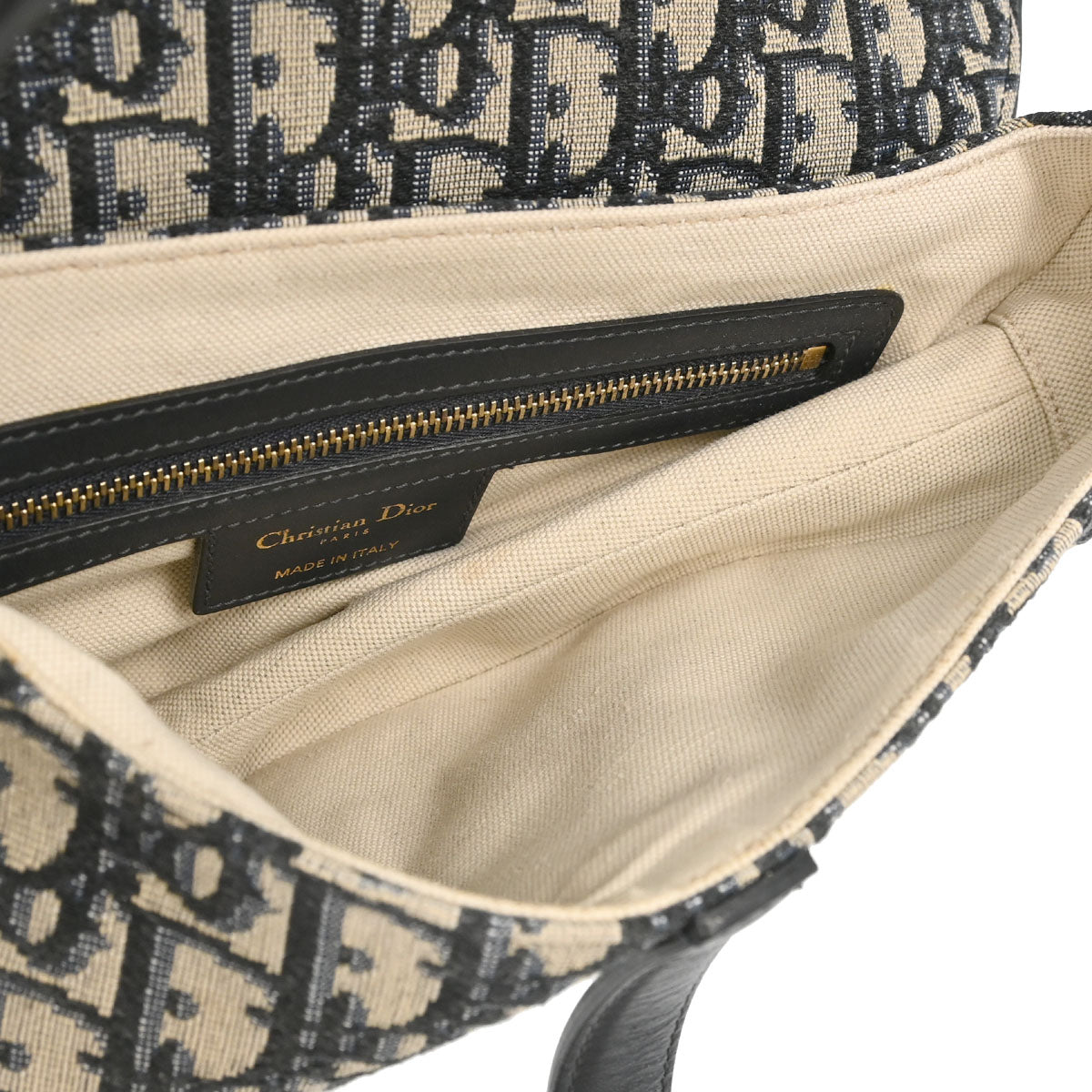 Christian Dior Navy Beige Trotter Oblique Saddle Handbag