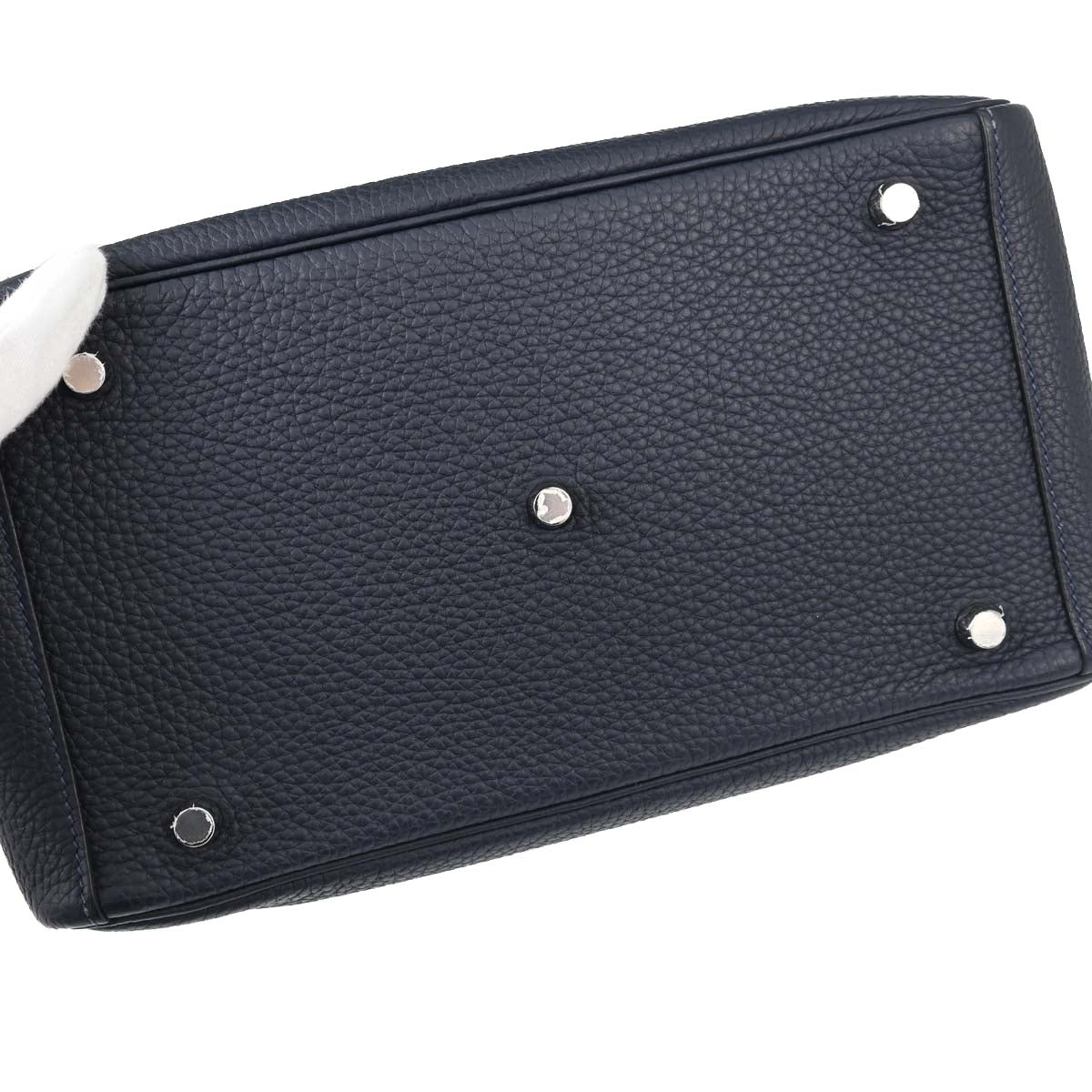Hermes Blue Nuit Taurillon Clemence Lindy 30 Shoulder Bag