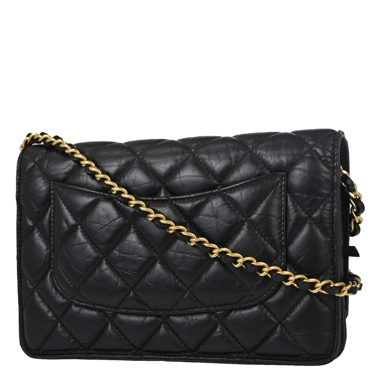 Chanel 2017-2018 Black Calfskin Rhinestone Icon WOC Wallet on Chain Bag