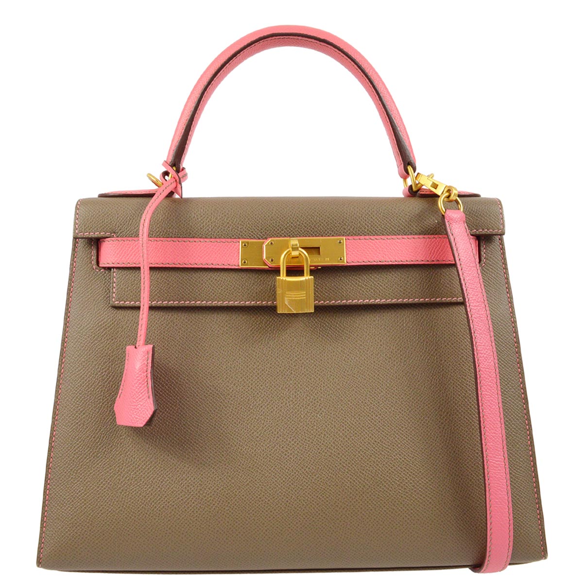 Hermes 2018 Gray Pink Epsom Kelly 28 Sellier 2way Shoulder Handbag