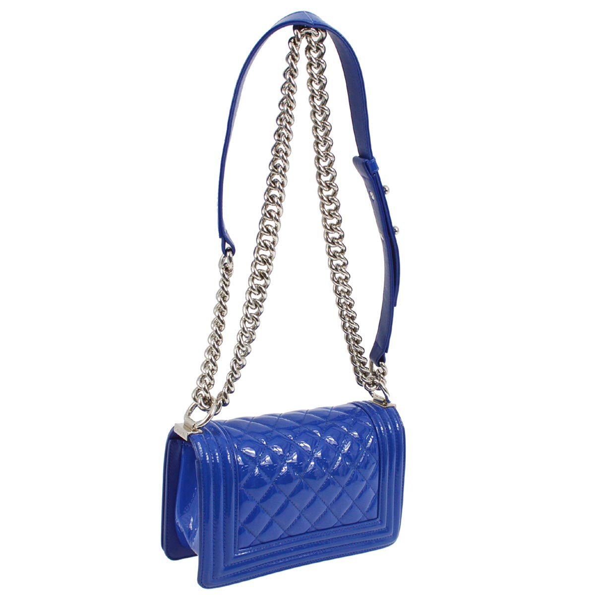 Boy Chanel 2014-2015 Blue Patent Leather Double Chain Shoulder Bag