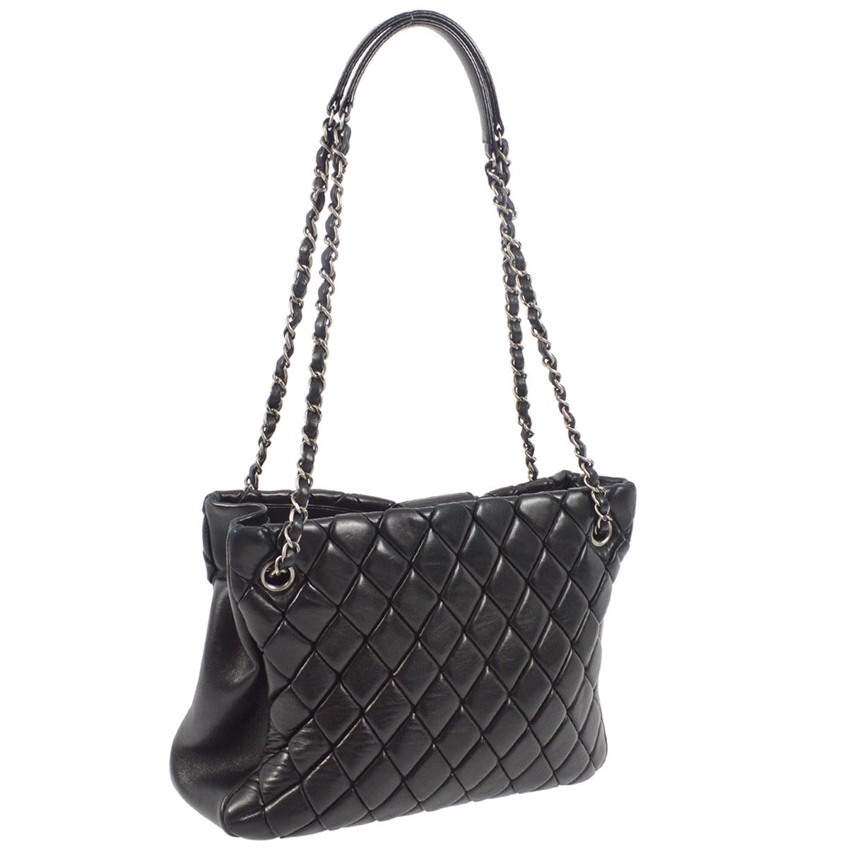Chanel 2010-2011 Black Lambskin Chain Tote Handbag