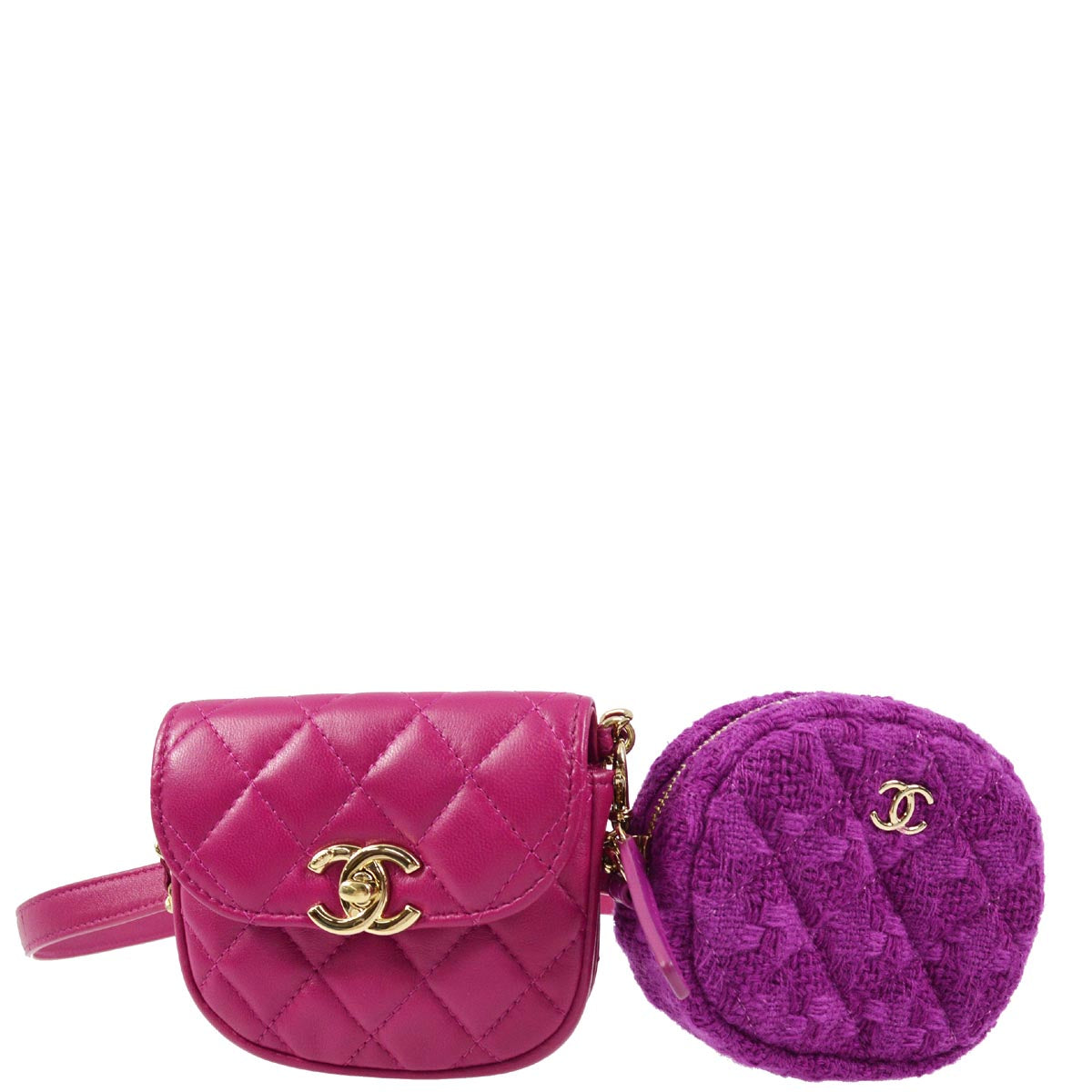 Chanel 2019 Pink Purple Lambskin Belt Pouch Bum Bag