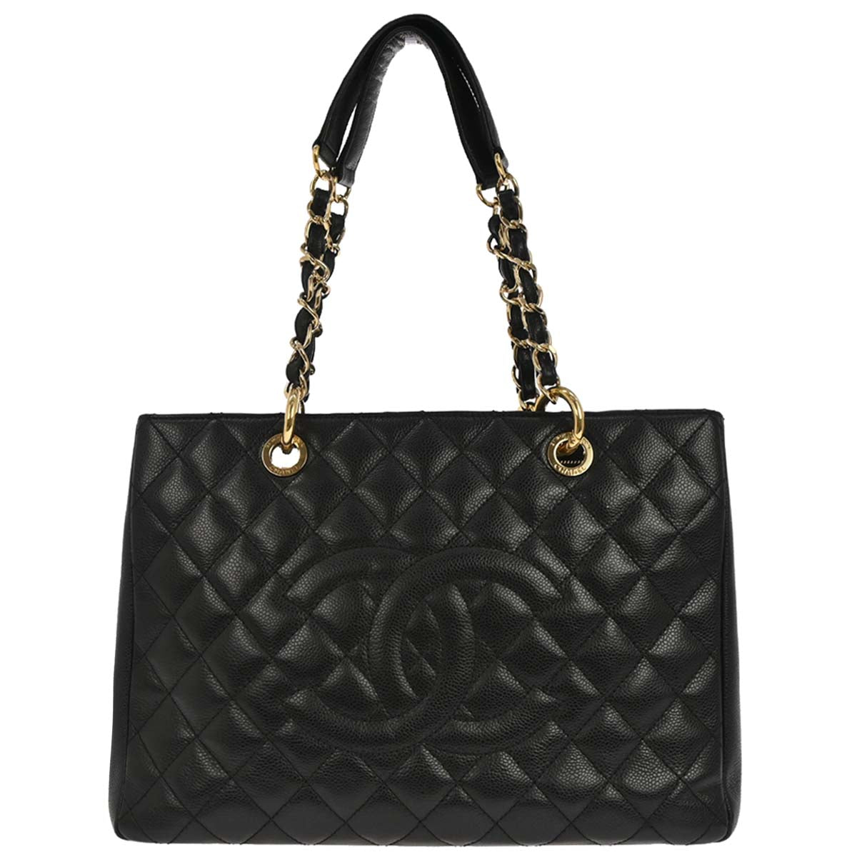 Chanel Black Caviar Skin Grand Shopping Tote GST Chain Handbag