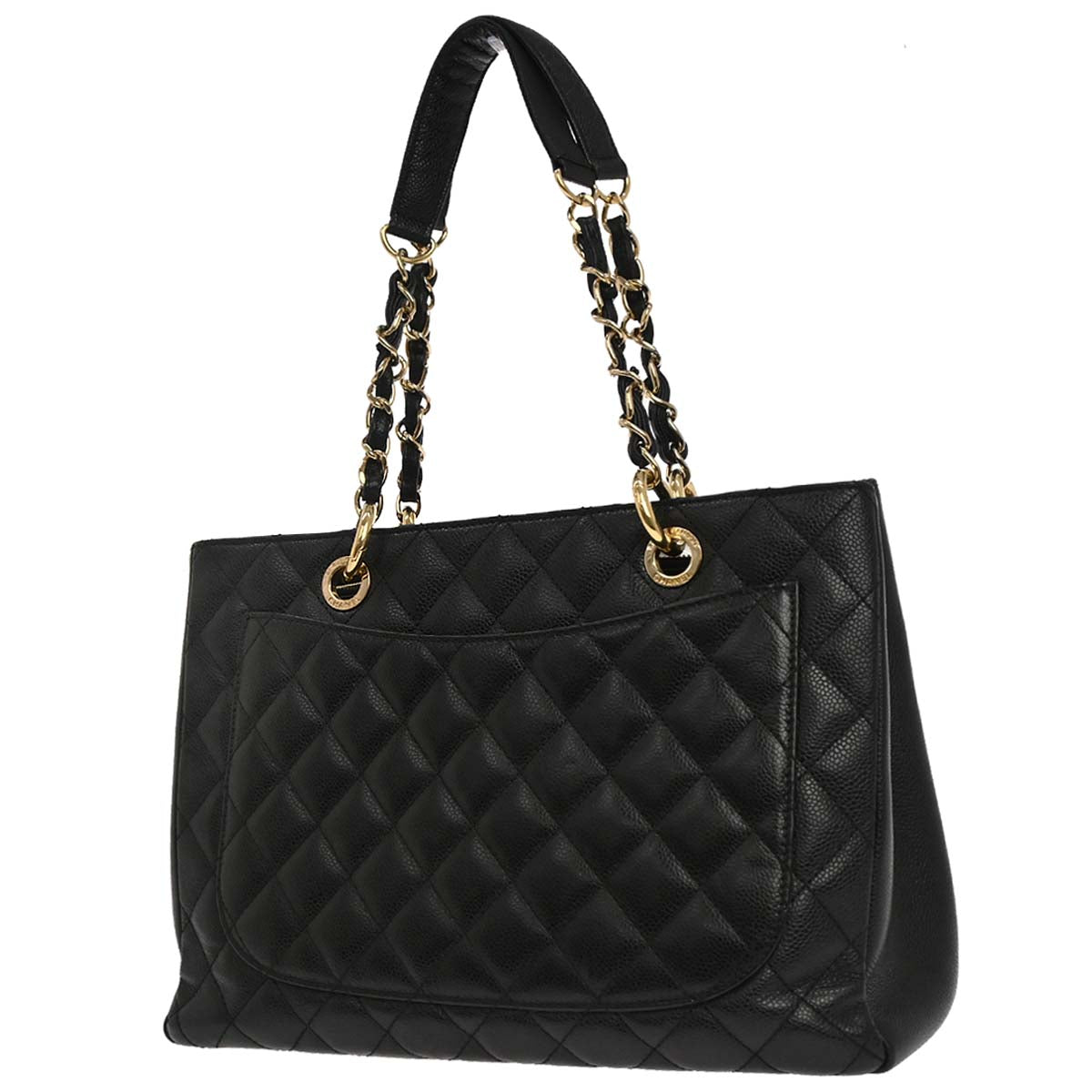 Chanel Black Caviar Skin Grand Shopping Tote GST Chain Handbag