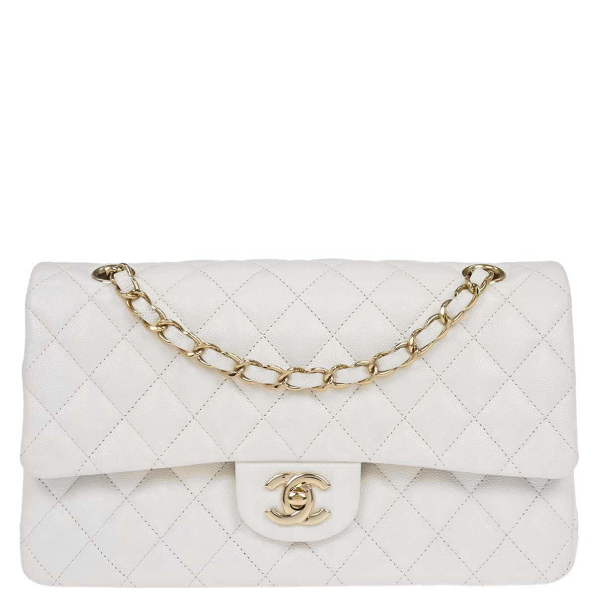 Chanel White Caviar Skin Medium Classic Double Flap Shoulder Bag