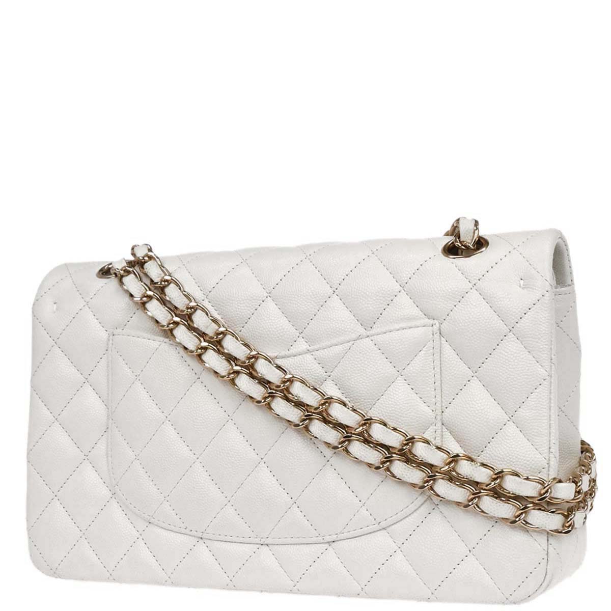 Chanel White Caviar Skin Medium Classic Double Flap Shoulder Bag