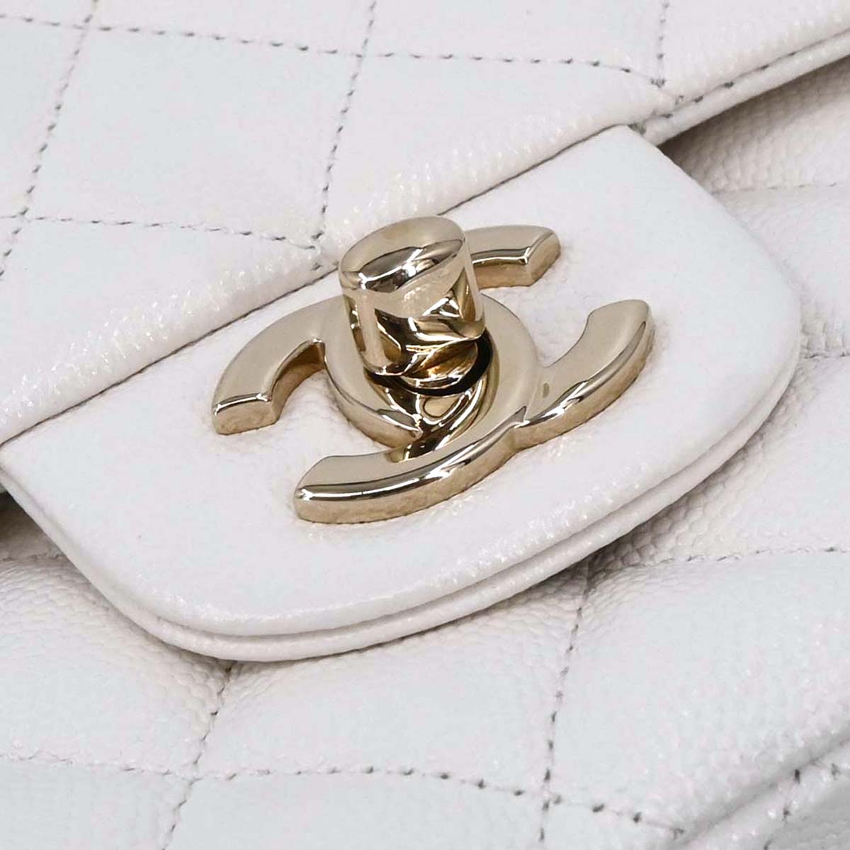 Chanel White Caviar Skin Medium Classic Double Flap Shoulder Bag