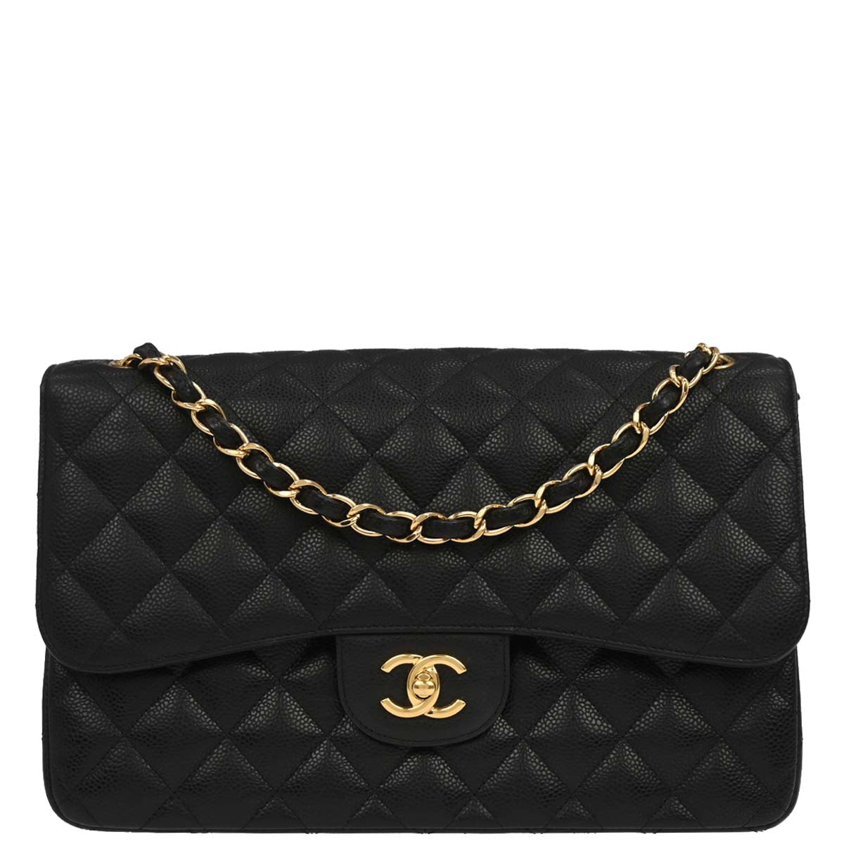 Chanel Black Caviar Skin Jumbo Classic Double Flap Shoulder Bag