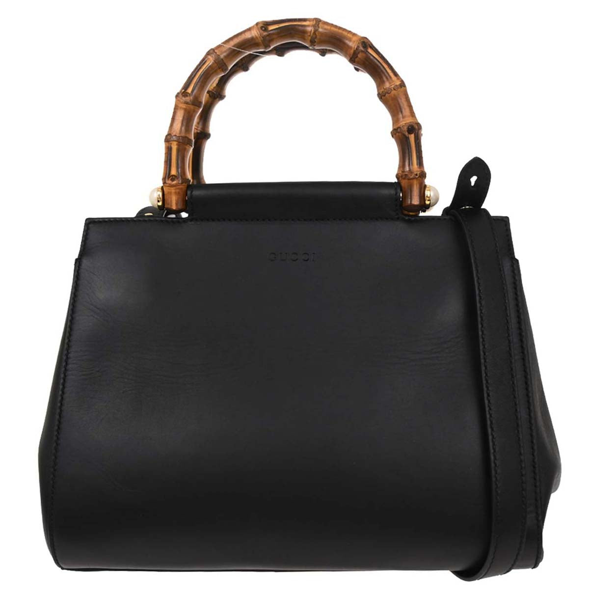 Gucci Black Bamboo Nymphaea 2way Shoulder Handbag