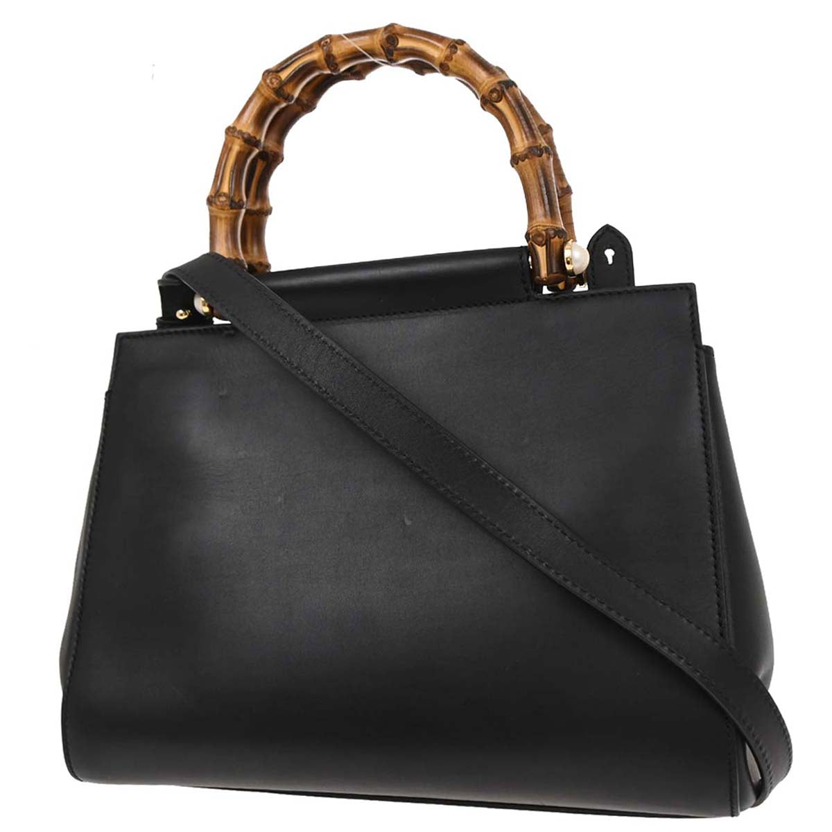 Gucci Black Bamboo Nymphaea 2way Shoulder Handbag