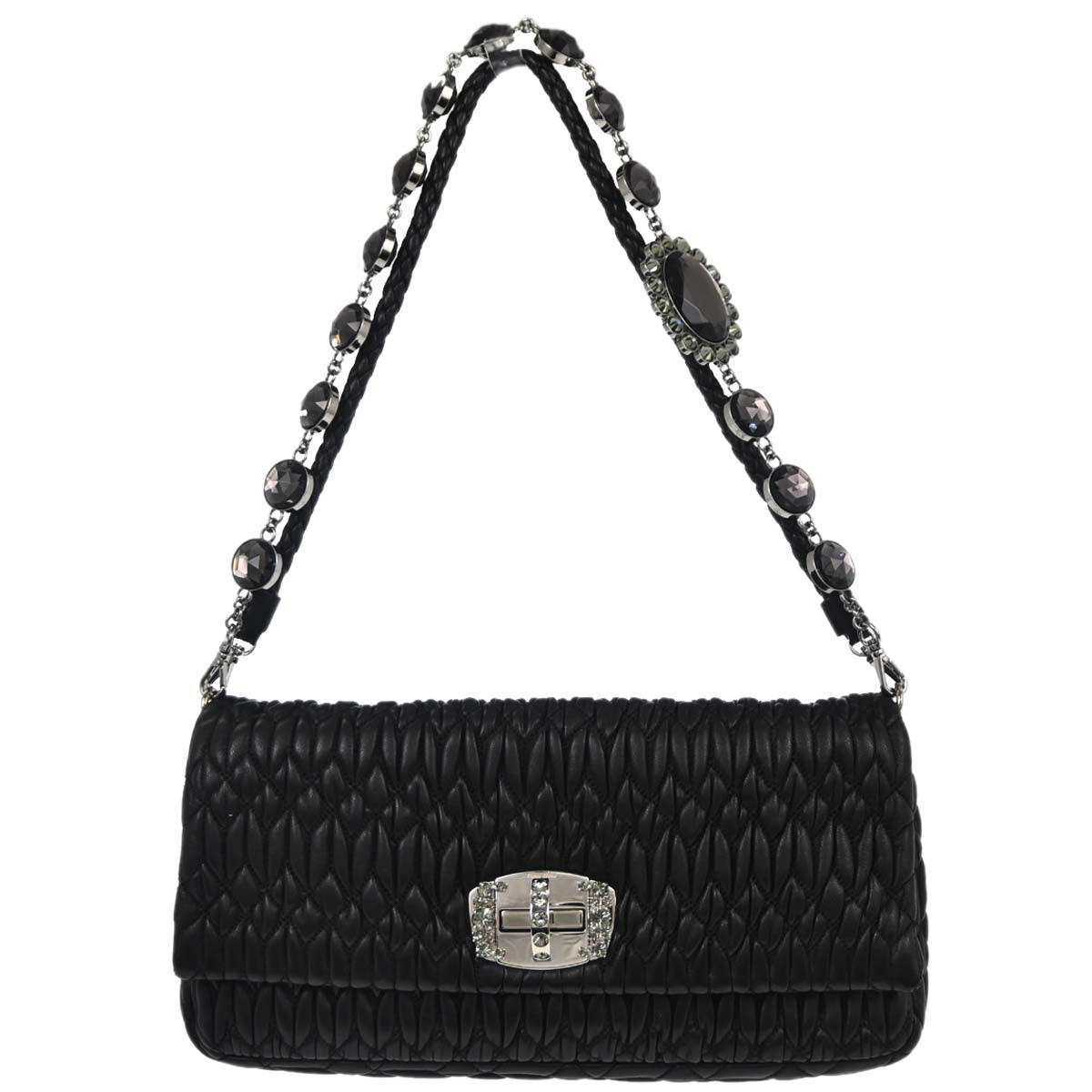 Miu Miu Black Lambskin Nappa Crystal Handbag