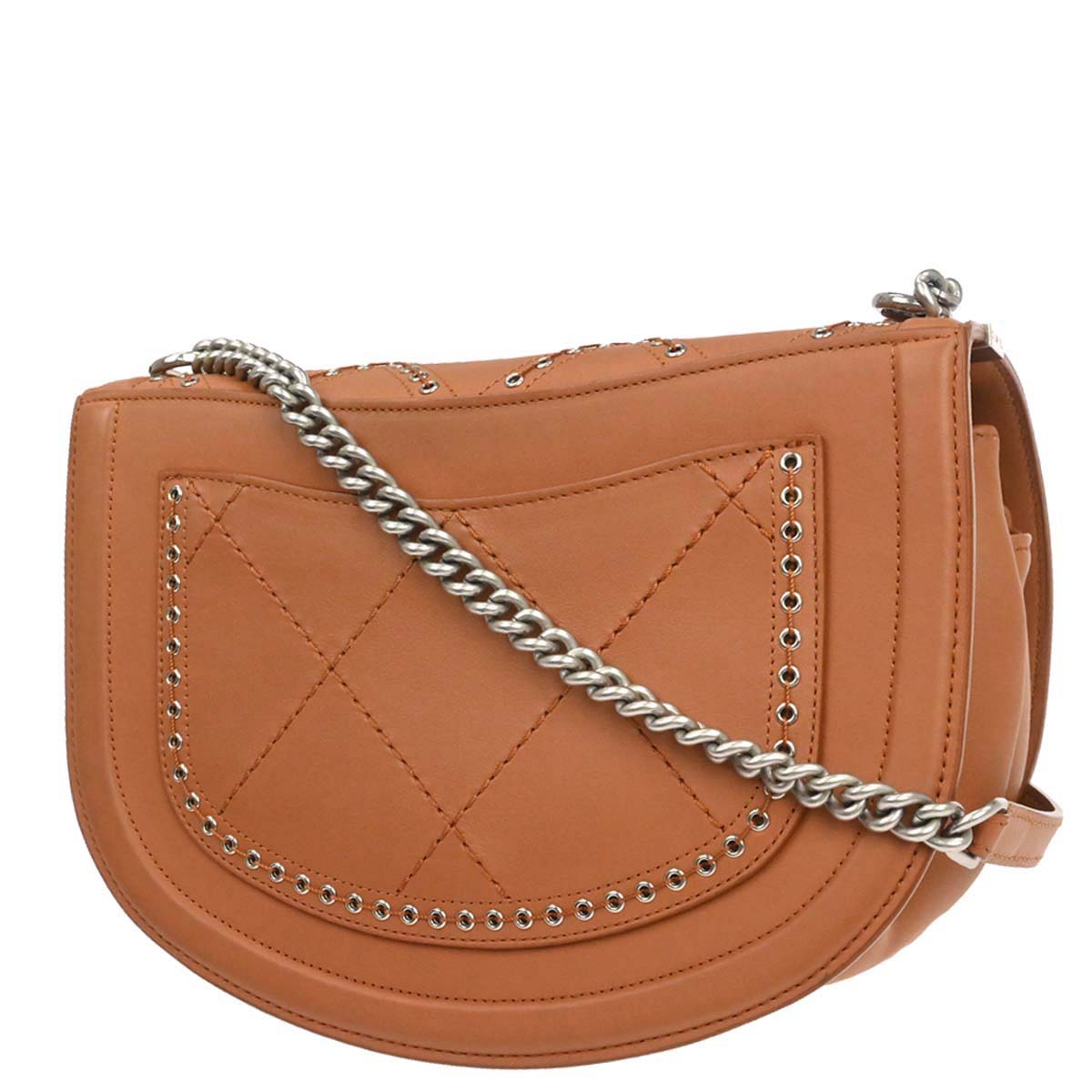 Chanel 2018 Brown Calfskin Coco Eyelets Round Flap Shoulder Bag