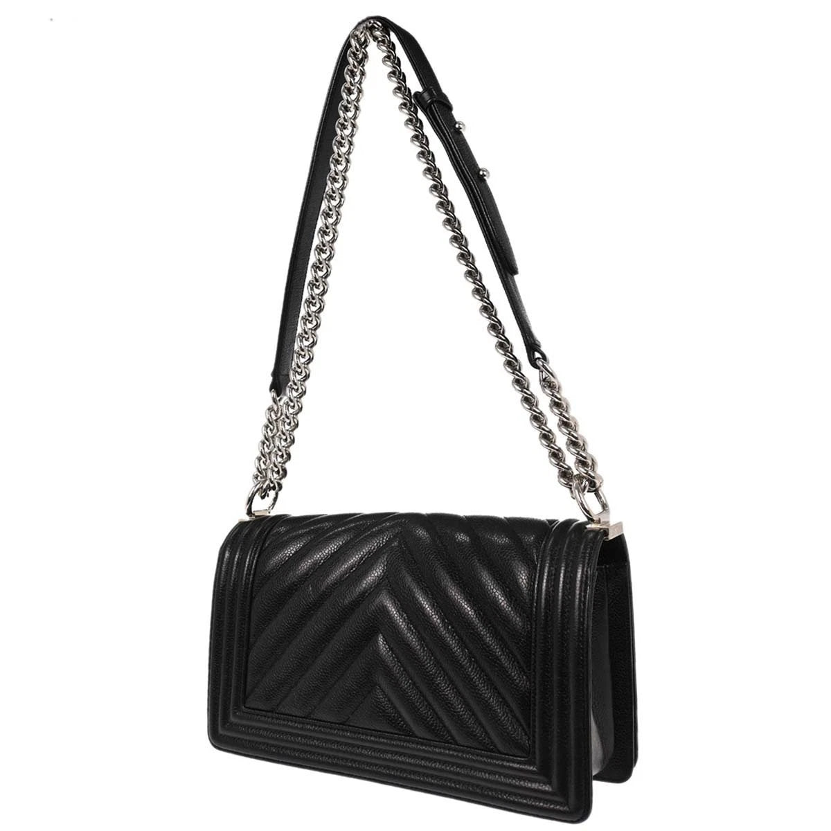 Boy Chanel Black Caviar Chevron Medium Shoulder Bag