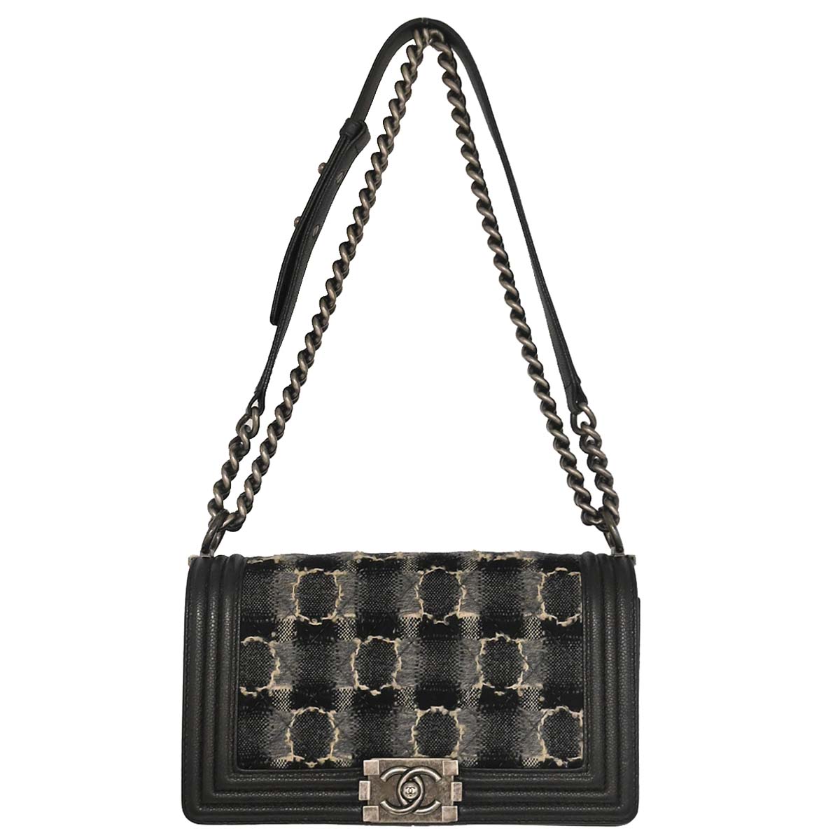 Boy Chanel Black Caviar Tweed Medium Shoulder Bag