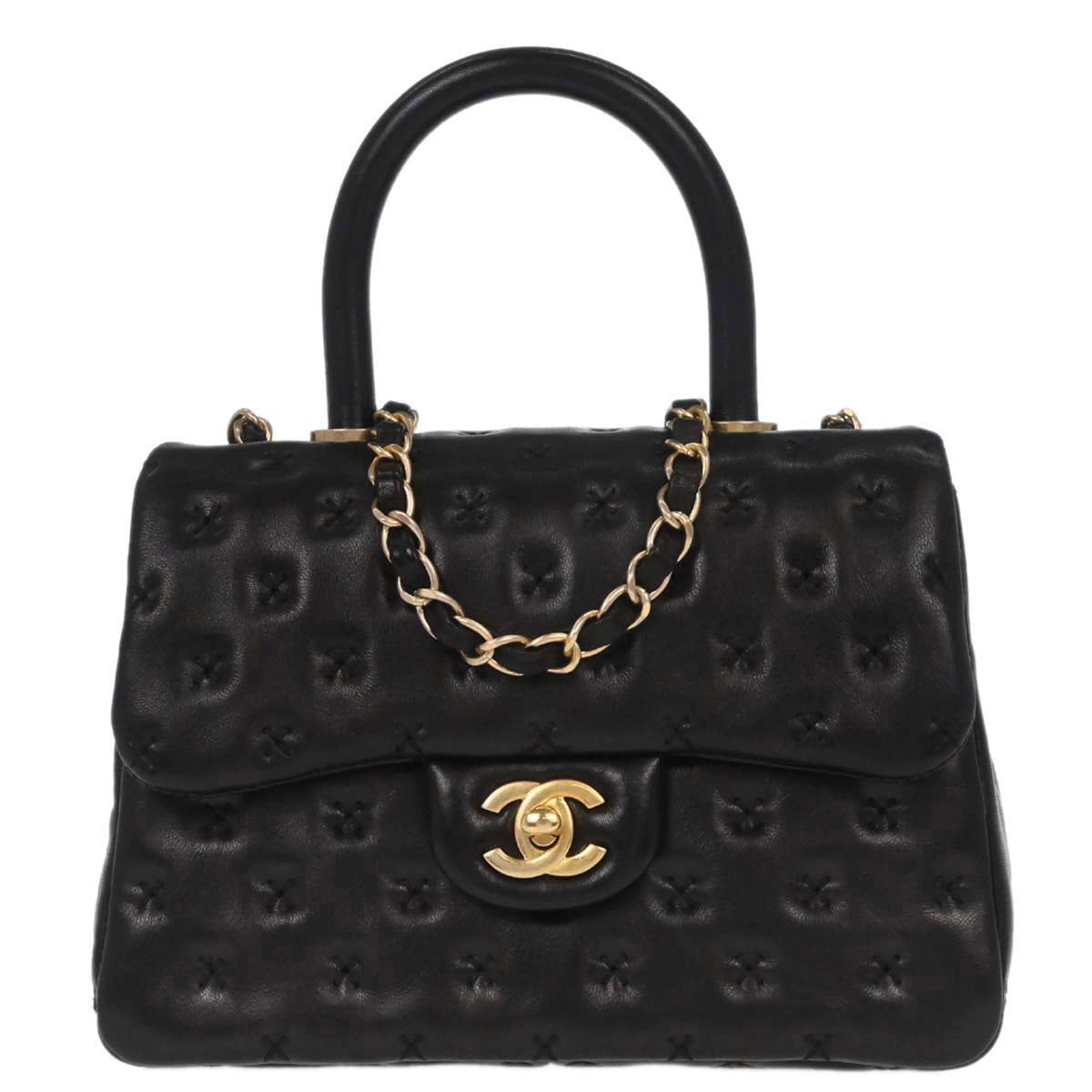 Chanel 2017 Black Lambskin Top Handle 2way Shoulder Handbag