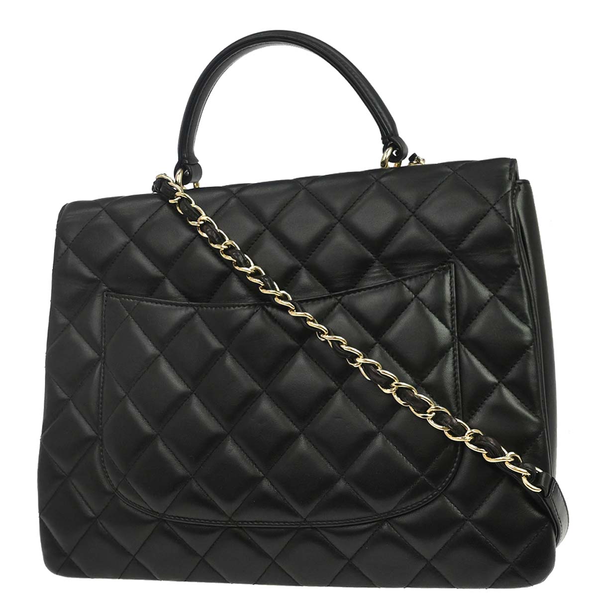 Chanel Black Lambskin Top Handle 2way Shoulder Handbag