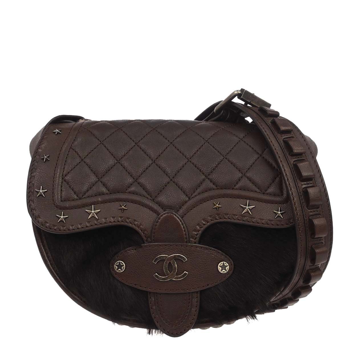 Chanel Brown Calfskin Pony Hair Paris-Dallas Saddle Shoulder Bag