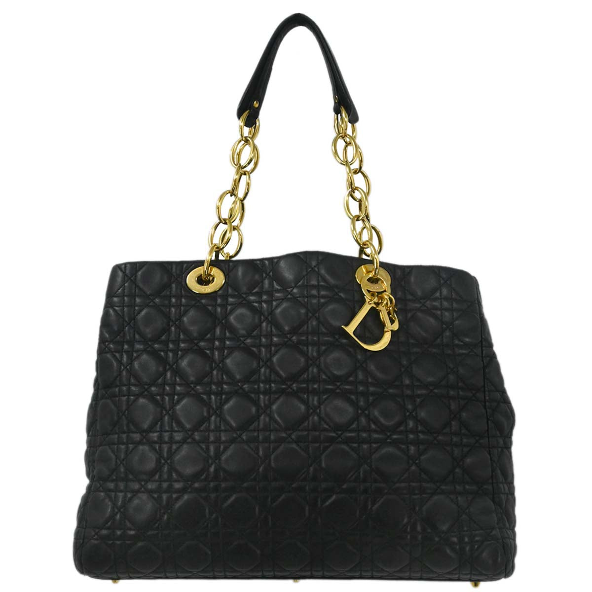 Christian Dior Black Lambskin Cannage Tote Handbag