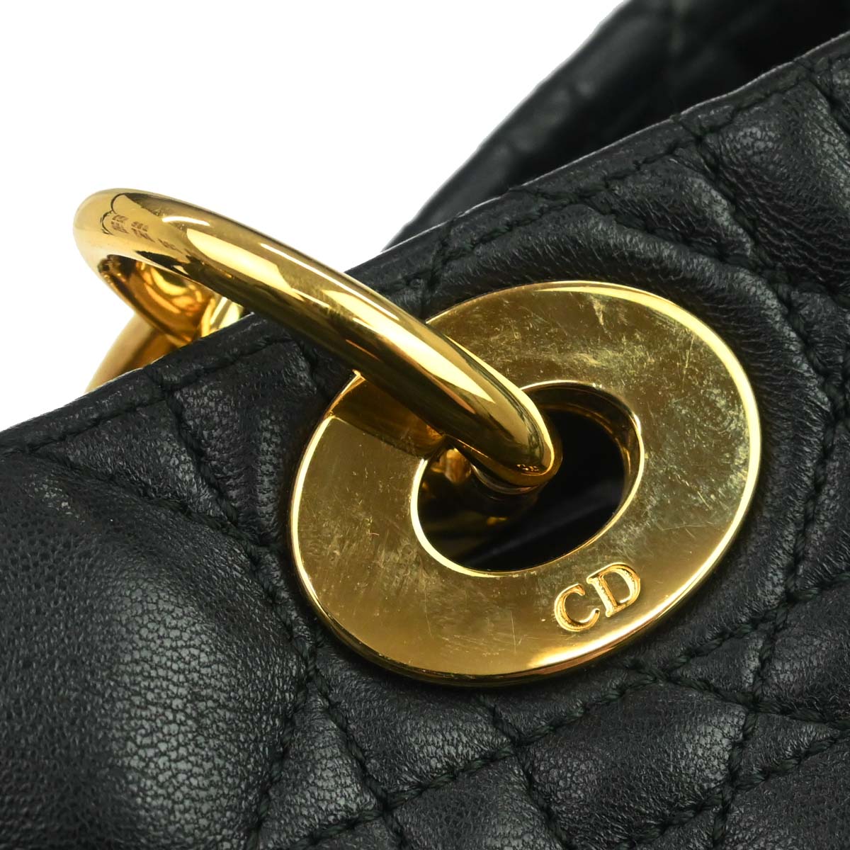 Christian Dior Black Lambskin Cannage Tote Handbag