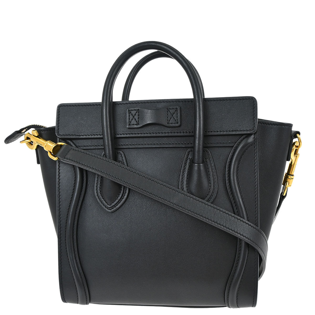 Celine Black Leather Nano Luggage Shoulder Tote Bag