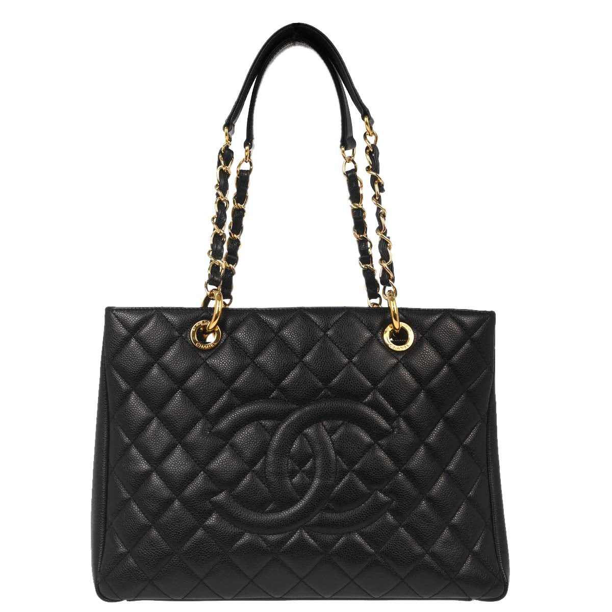 Chanel 2013-2014 Black Caviar Grand Shopping Tote GST Chain Handbag