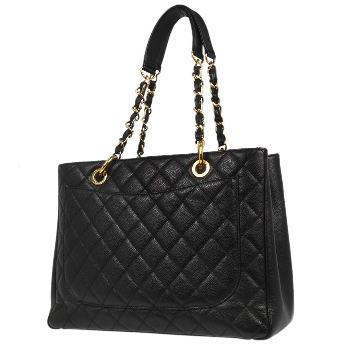 Chanel 2013-2014 Black Caviar Grand Shopping Tote GST Chain Handbag