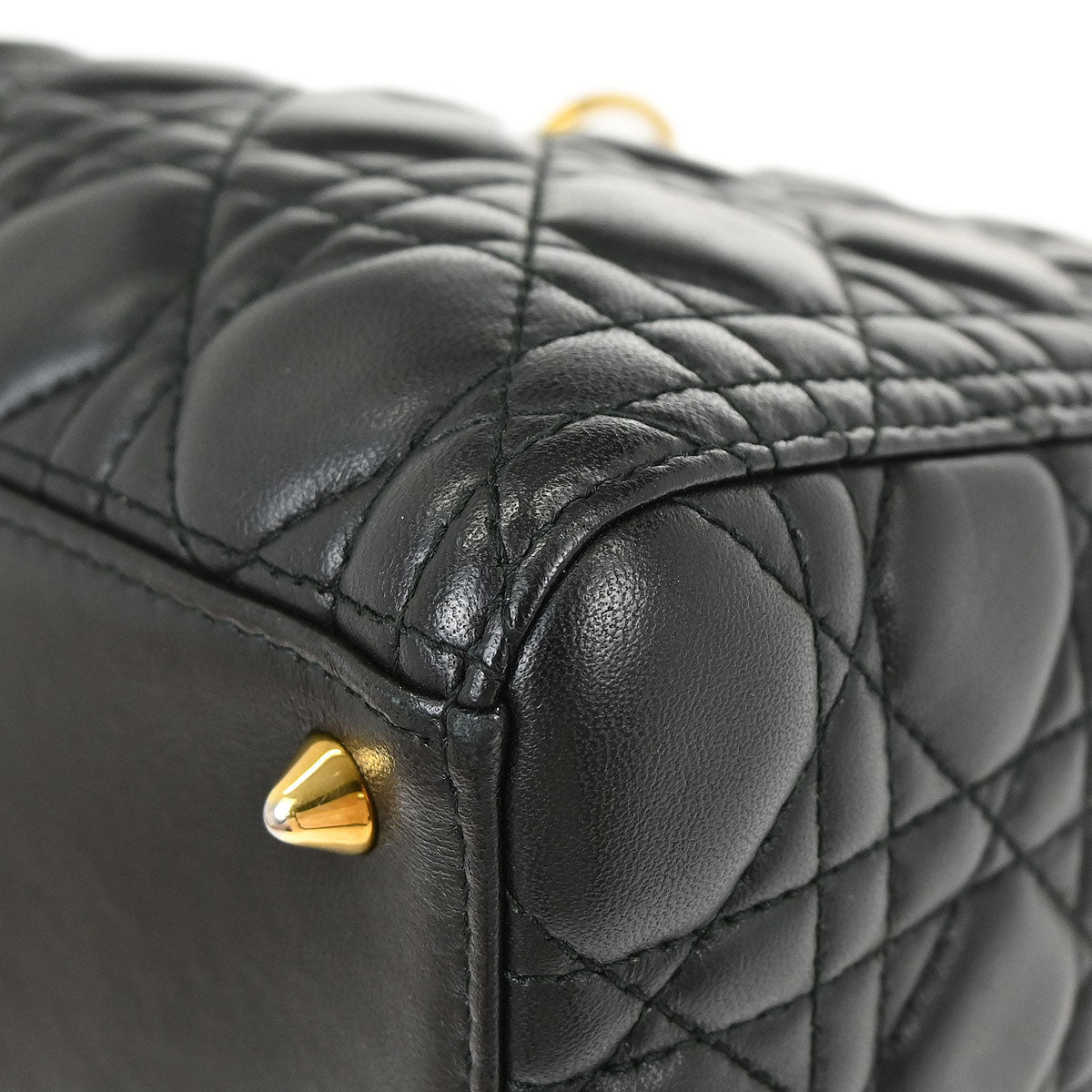 Christian Dior Black Lambskin Medium Lady Dior Cannage 2way Shoulder Handbag