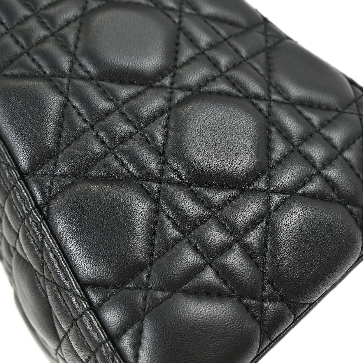 Christian Dior Black Lambskin Medium Lady Dior Cannage 2way Shoulder Handbag