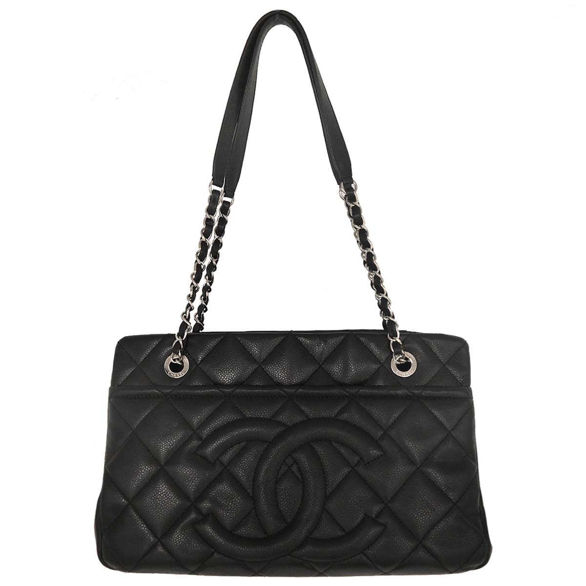 Chanel 2012-2013 Black Caviar Timeless CC Chain Tote Bag