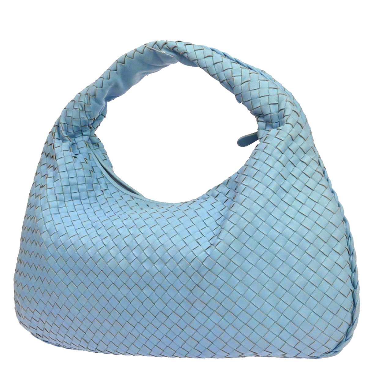 Bottega Veneta Light Blue Lambskin Intrecciato Hobo Handbag