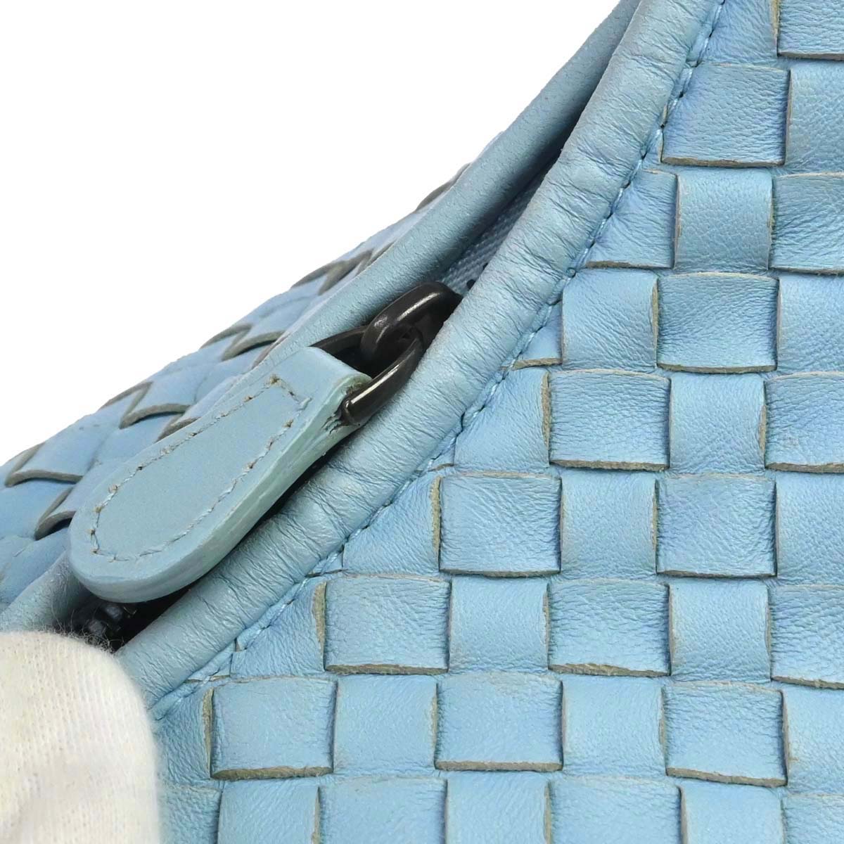 Bottega Veneta Light Blue Lambskin Intrecciato Hobo Handbag