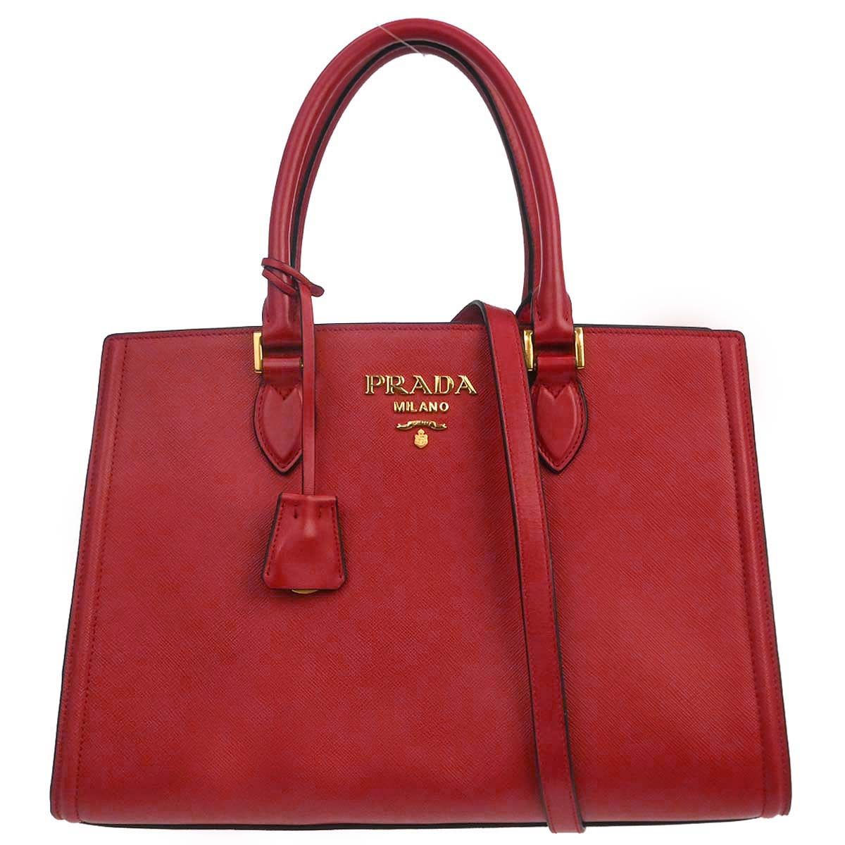 Prada Red Leather 2way Shoulder Tote Handbag
