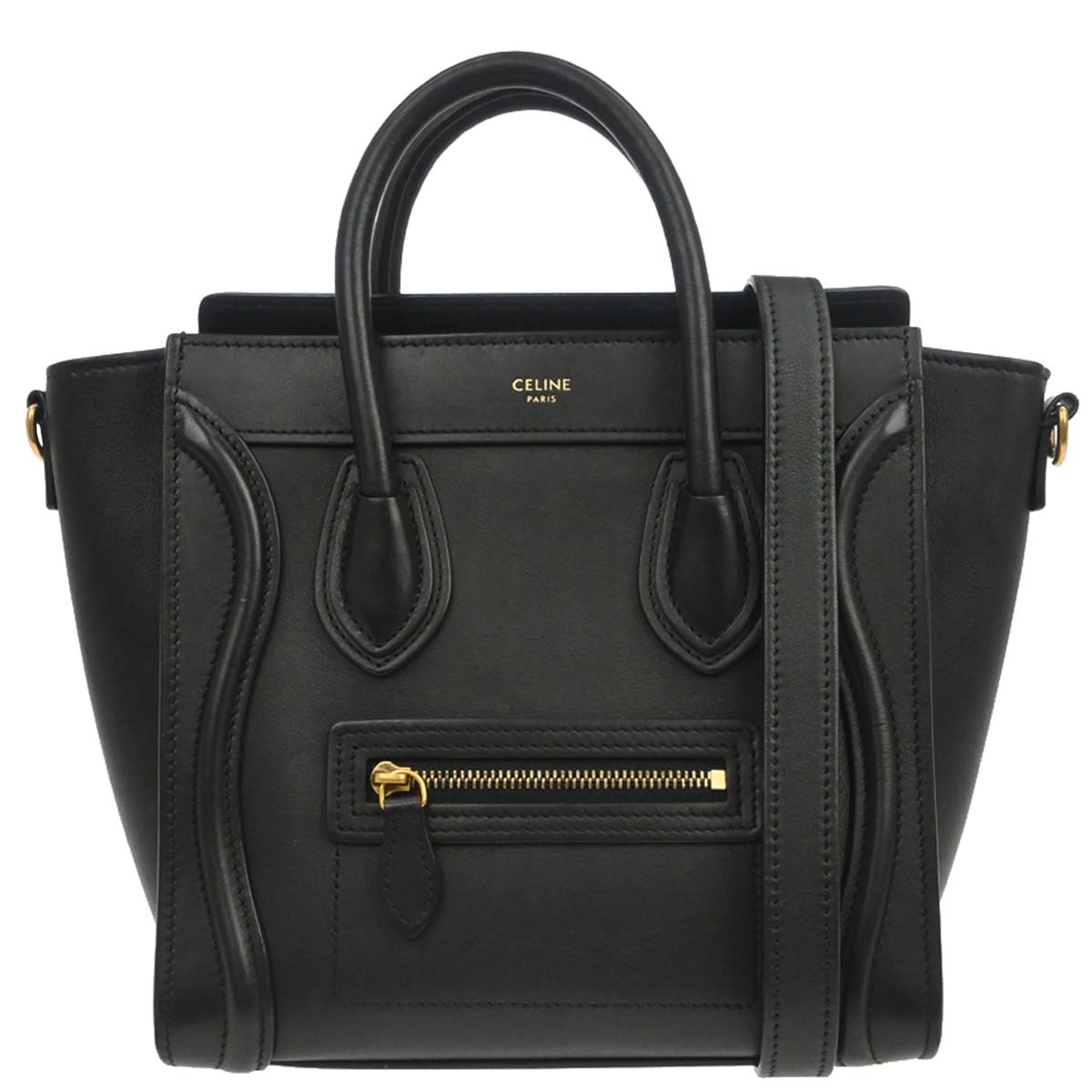 Celine Black Leather Nano Luggage 2way Shoulder Tote Bag