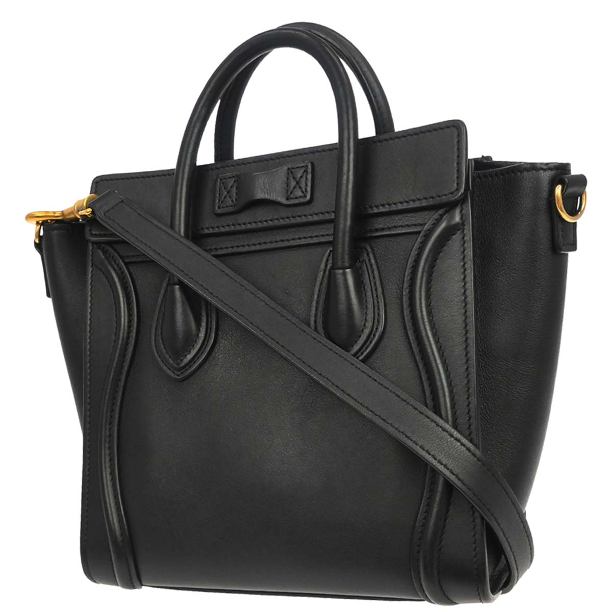Celine Black Leather Nano Luggage 2way Shoulder Tote Bag