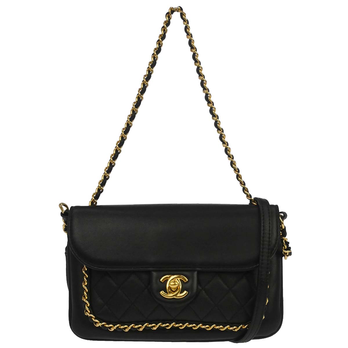 Chanel 2017 Black Lambskin Unchained Flap 2way Shoulder Handbag