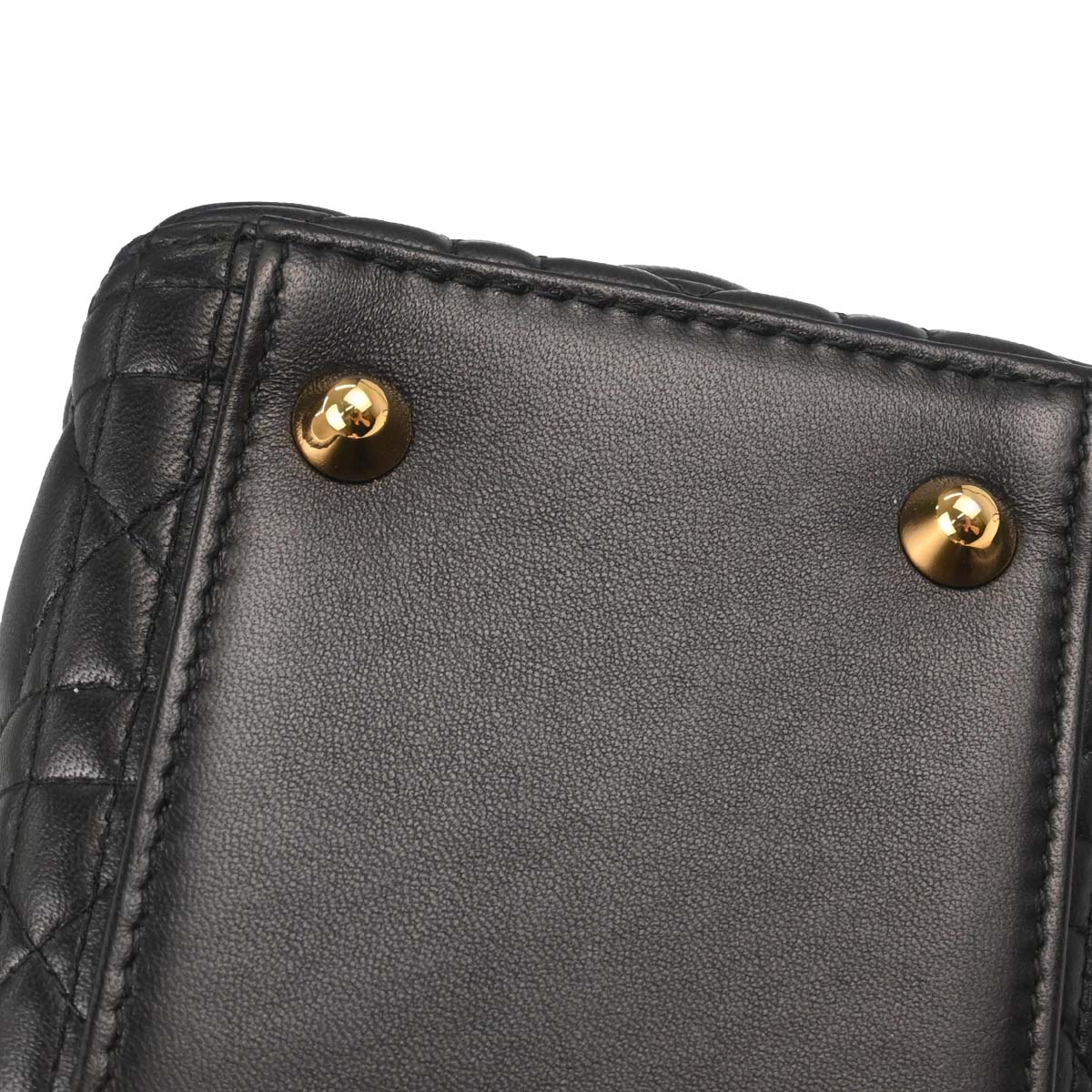 Christian Dior Black Lambskin Large Lady Dior Cannage 2way Shoulder Handbag