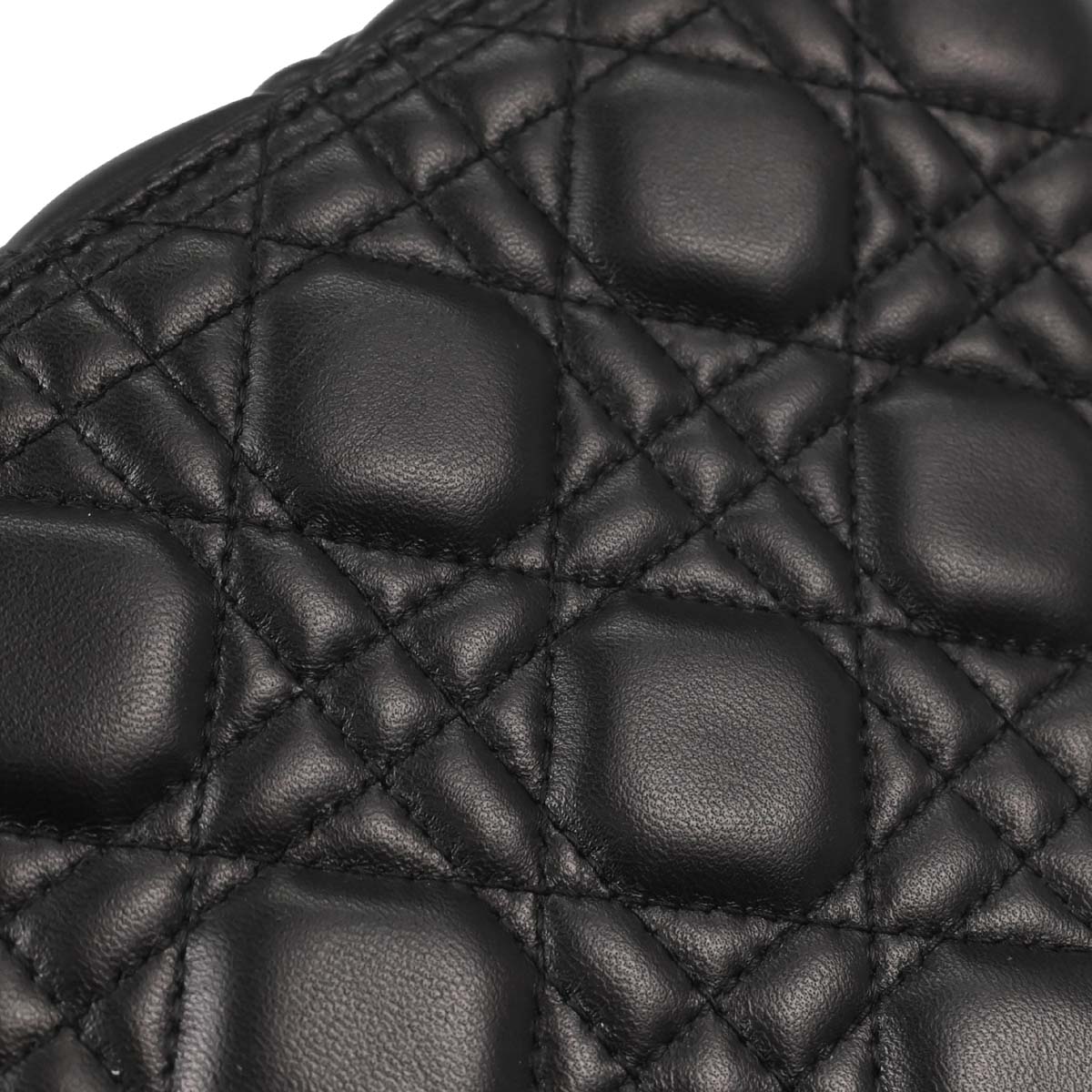 Christian Dior Black Lambskin Large Lady Dior Cannage 2way Shoulder Handbag